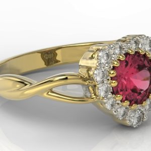 Pierścionek w kształcie serca z żółtego złota z rubinem i cyrkoniami AP-77Z-C