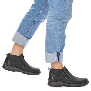 Skórzane wodoodporne trzewiki męskie na suwaki ocieplane czarne Rieker 05398-00