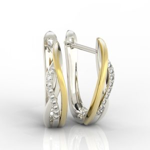 Kolczyki z białego i żółtego złota model LPK-73BZ z diamentami 0,09 ct