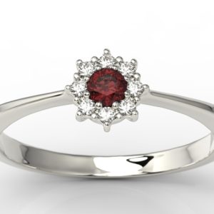 Pierścionek z białego złota z granatem i diamentami JP-49B-GRA/D