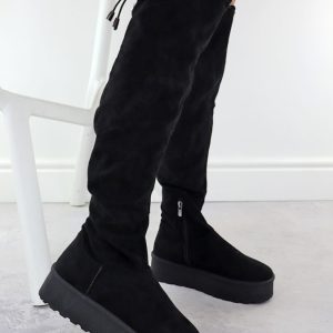 Kozaki damskie na platformie zamszowe czarne Big Star SS274264