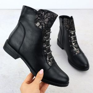 Botki damskie kwiaty czarne w kwiaty Jezzi ASA62-16