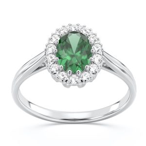 Pierścionek markiza z białego złota ze szmaragdem i diamentami 0,21 ct wzór BP-12B