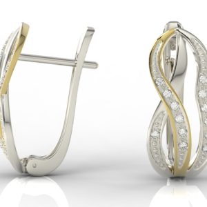 Kolczyki z białego i żółtego złota z diamentami LPK-69BZ