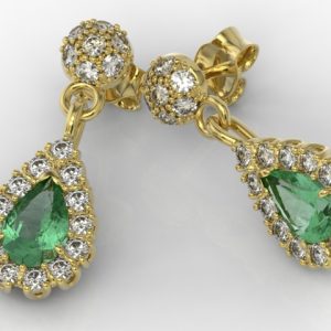 Kolczyki z żółtego złota ze szmaragdami i diamentami APK-29Z