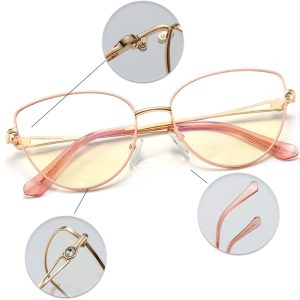 Różowe okulary do komputera Damskie zerówki kocie oczy 2556B (wideo)