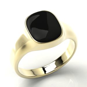 Sygnet z żółtego złota z onyksem płytka w kształcie "telewizorka" SJ-22Z