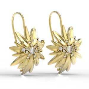 Kolczyki na agrafce szarotka alpejska żółte złoto BPK-46Z