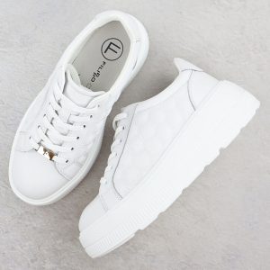 Skórzane półbuty damskie pikowane sneakersy na platformie białe Filippo DP7285