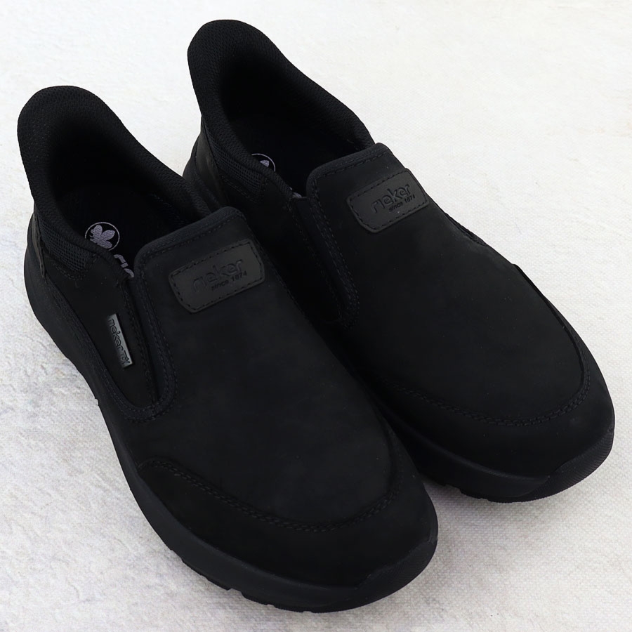 Skórzane wodoodporne półbuty męskie wsuwane czarne Rieker 06052-00