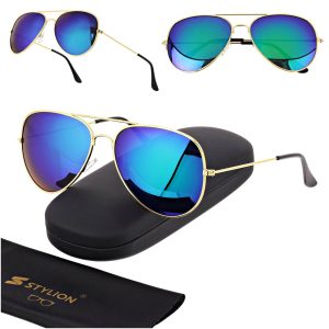 Okulary przeciwsłoneczne z polaryzacją pilotki POL-3026L złoty/zielony