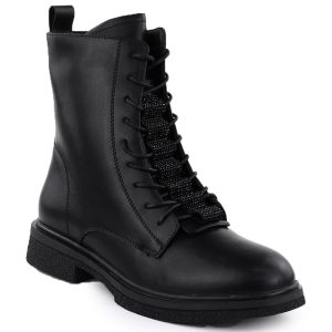 Skórzane botki damskie workery z cyrkoniami czarne Filippo DBT7250