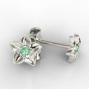 Kolczyki w formie kwiatu z białego złota ze szmaragdem BPK-15B