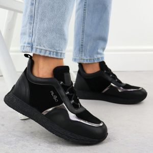 Skórzane półbuty damskie ocieplane na platformie czarne Filippo DP7406