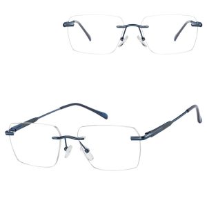 Bezramkowe oprawki korekcyjne okulary zerówki patentki na teleskopach 869E granatowe