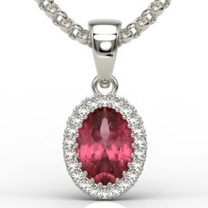 Wisiorek z białego złota z rubinem i diamentami APW-49B