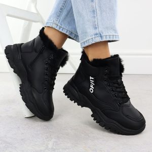 Sneakersy damskie ocieplane na grubej podeszwie czarne News 9121