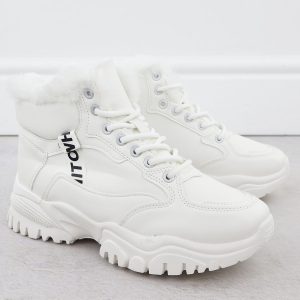 Sneakersy damskie ocieplane na grubej podeszwie białe News 9121