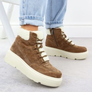 Skórzane botki damskie na platformie camel Vinceza 95354