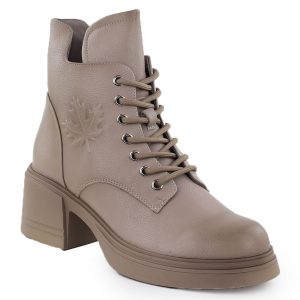 Skórzane botki na słupku ocieplane beżowe Vinceza 26-39950