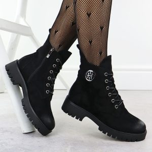 Botki ocieplane zamszowe damskie czarne Potocki Z25-SZ12672