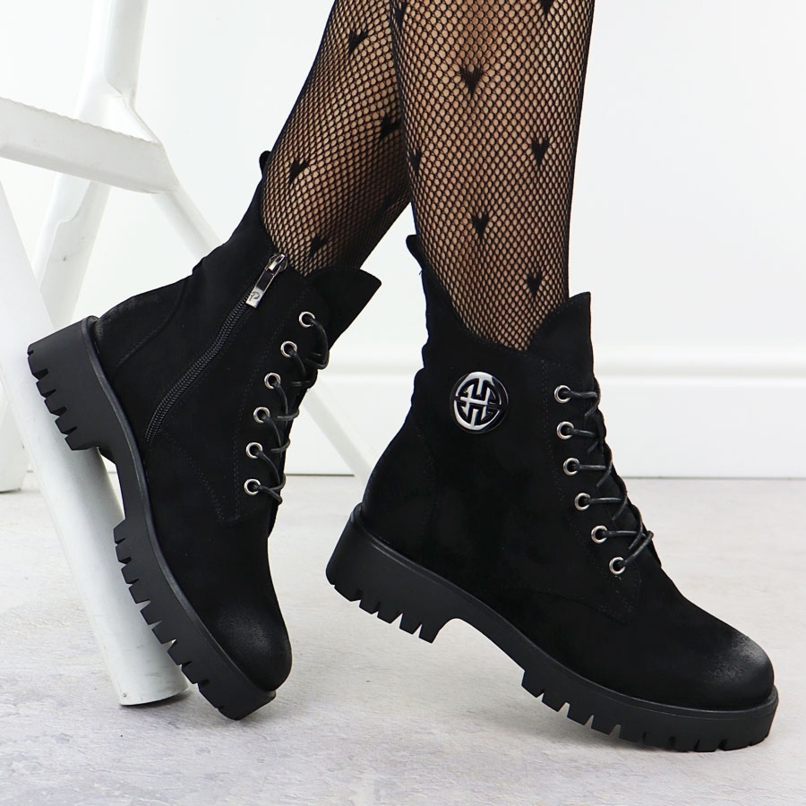 Botki ocieplane zamszowe damskie czarne Potocki Z25-SZ12672