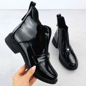 Skórzane botki damskie lakierowane czarne Gino Fabiani 9284