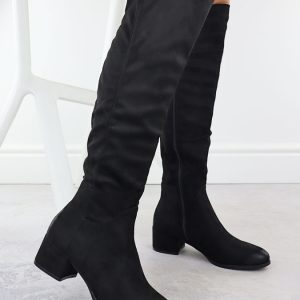 Kozaki zamszowe na klocku damskie czarne T.Sokolski Z24-142