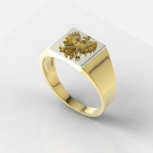 Sygnet z żółtego i białego złota z wizerunkiem orła SJ-24ZBZ