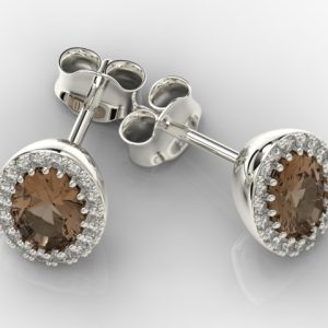Kolczyki z białego złota z kwarcami dymnymi i diamentami APK-49B