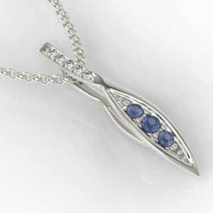 Wisiorek z białego złota z szafirami i diamentami APW-97B