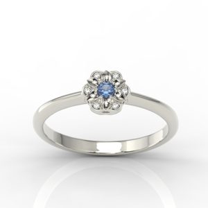 Pierścionek z białego złota z szafirem i diamentami JP-87B