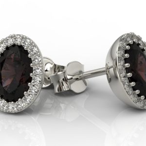 Kolczyki z białego złota z granatami i diamentami APK-49B