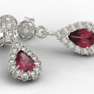 Kolczyki z białego złota z rubinami i diamentami APK-29B