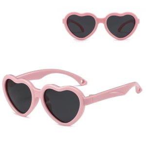 Dziecięce 2-4 lata gumowe okulary przeciwsłoneczne polaryzacyjne serce POL-JR-65D różowe