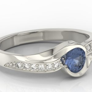 Pierścionek z białego złota z szafirem i cyrkoniami model AP-6139B-C