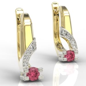 Kolczyki z żółtego i białego złota z rubinami i diamentami JPK-66ZB