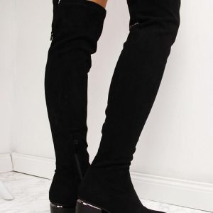 Kozaki damskie za kolano zamszowe ocieplane czarne eVento 3330