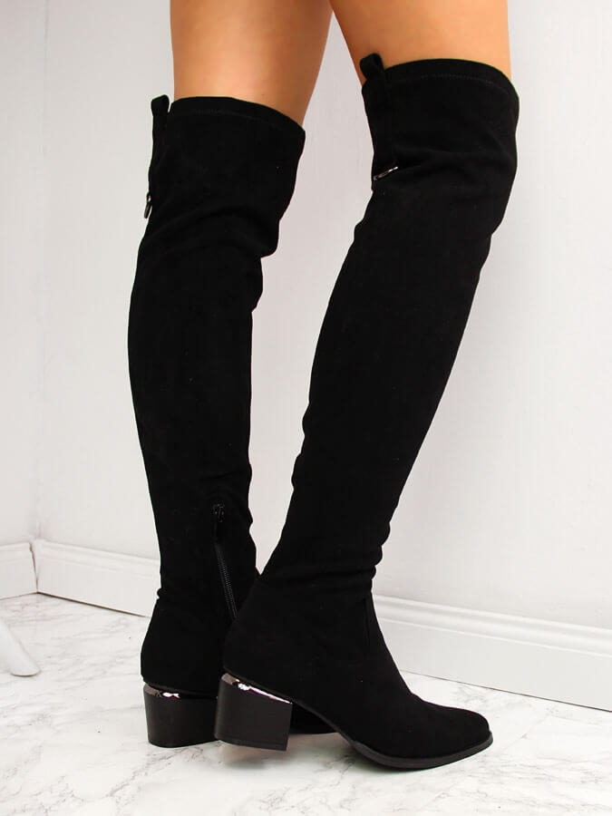 Kozaki damskie za kolano zamszowe ocieplane czarne eVento 3330