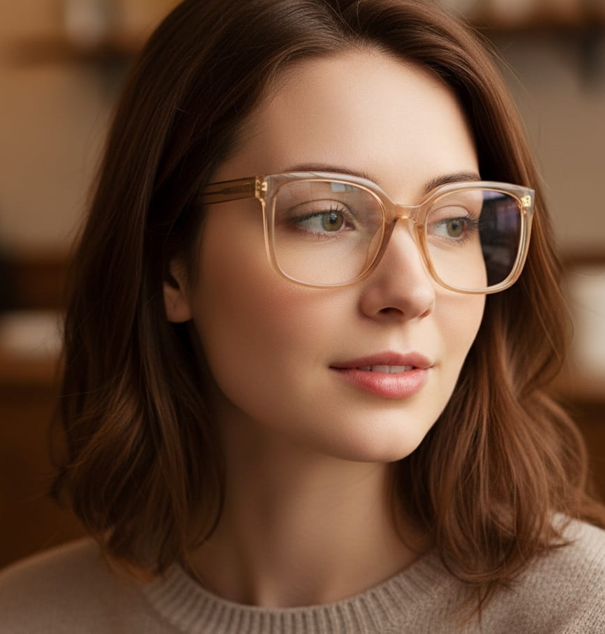 Damskie okulary acetatowe oprawki korekcyjne zerówki kwadratowe AC379E brązowy transparentny