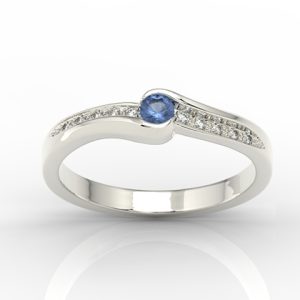Pierścionek z białego złota z szafirem i brylantami 0,05 ct model BP-3413B