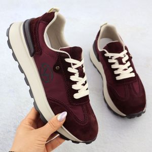 Skórzane półbuty sportowe damskie bordowe Vinceza 41491