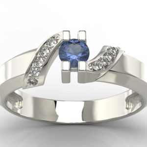 Pierścionek z białego złota z szafirem i diamentami JP-66B