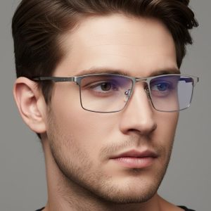 Srebrne męskie okulary do komputera BLUE LIGHT zerówki 2553B