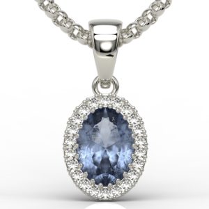 Wisiorek z białego złota z szafirem i diamentami APW-49B