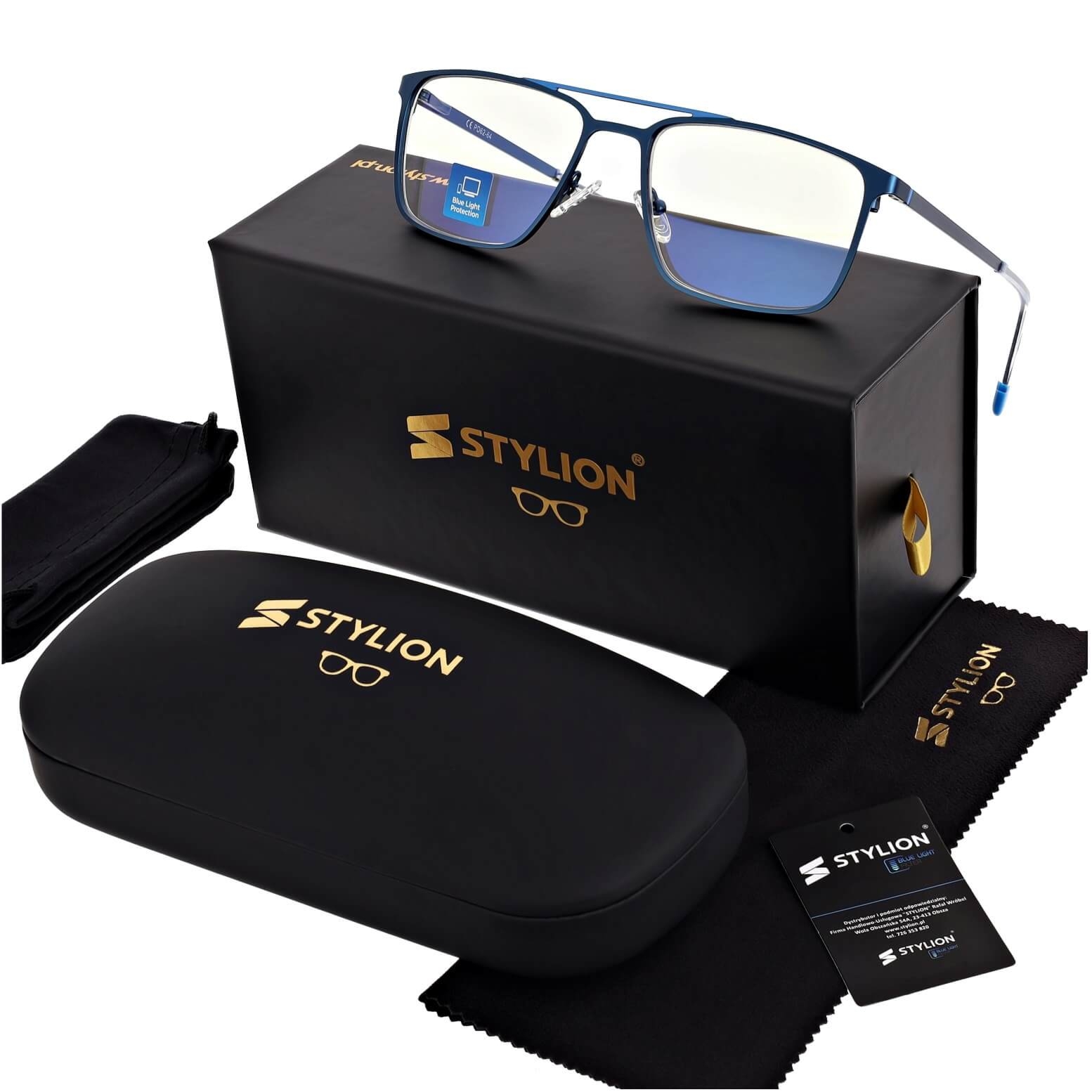 Męskie okulary PREMIUM +0.75 do czytania i komputera Blue Light+Antyrefleks STL280 niebieskie