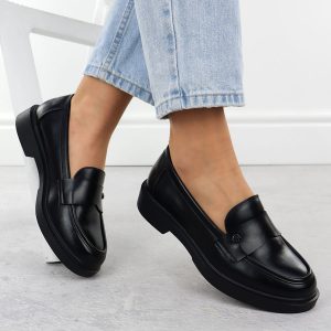 Półbuty damskie mokasyny lordsy czarne Potocki JE19332