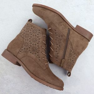 Botki damskie ażurowe zamszowe brązowe S.Barski HY52-535