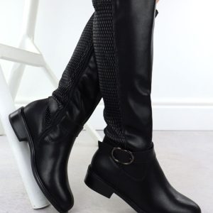 Kozaki damskie z ozdobnym paskiem na klocku czarne Filippo 7437