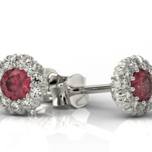 Kolczyki z białego złota APK-42B-C z rubinami i cyrkoniami.